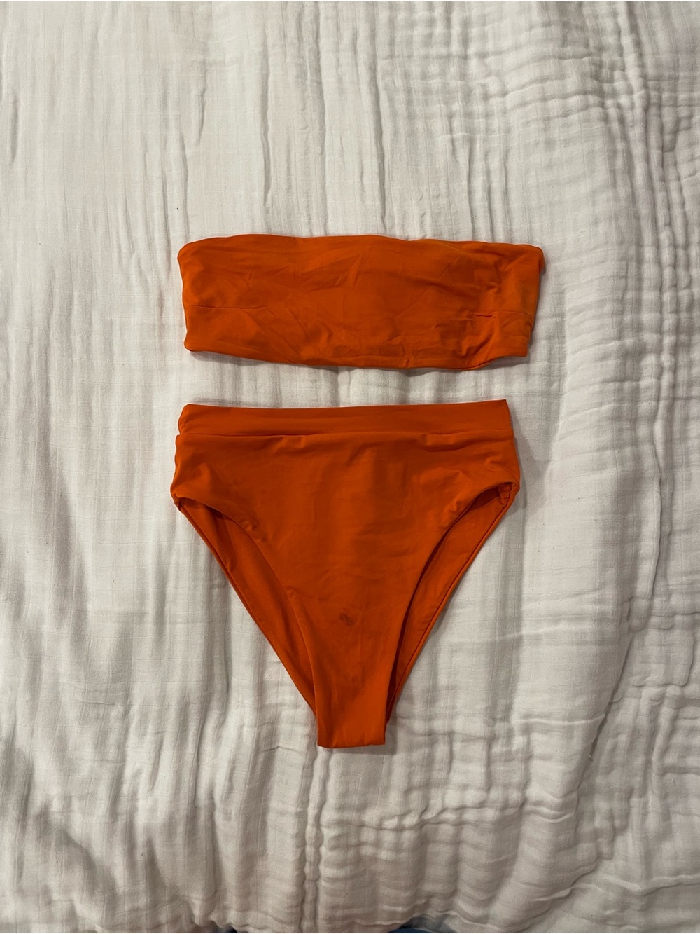 Stone Fox Swim Bright Orange Bandeau with High-Waist Bottoms